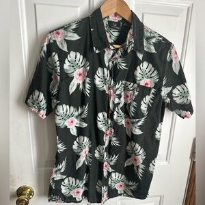 Burnside Black Floral Men's Shirt 100% Cotton Vacation Casual Medium